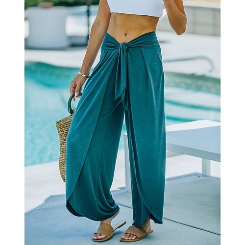 

Women's Wide Leg Chinos Pants Trousers Green Dark Gray Mid Waist Basic Casual / Sporty Casual Holiday Yoga Micro-elastic Full Length Comfort Solid Color S M L XL / Loose Fit
