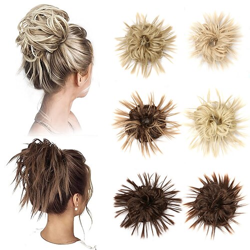 

Messy Bun Hair Piece Hair Scrunchie Fluffy Tousled Updo Hairpieces Synthetic Hair Bun Extensions with Elastic Rubber Band Hairpiece for Women Girls