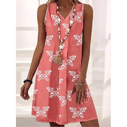 

Women's A Line Dress Short Mini Dress Red Sleeveless Floral Ruched Print Spring Summer V Neck Elegant Casual 2022 S M L XL XXL