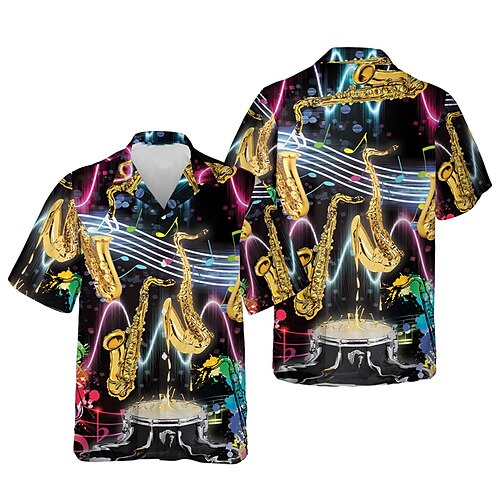 

Men's Shirt 3D Print Notes Turndown Casual Daily Button-Down Short Sleeve Tops Casual Fashion Comfortable Sports Rainbow