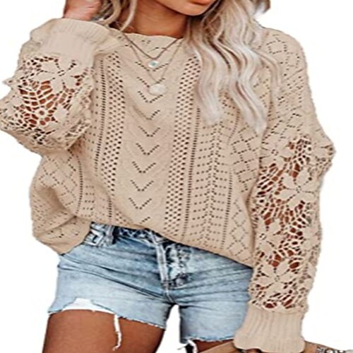 

Pull Maille Femme Tricoter Tricoté Couleur monochrome Col Ras du Cou à la mode Casual Intérieur du quotidien manche longue Printemps Eté Vert Beige S M L / Vacances / Standard / Sortie