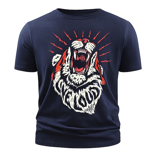 

Men's T shirt Hot Stamping Tiger Animal Round Neck Casual Daily Print Short Sleeve Tops Simple Basic Blue Black Gray