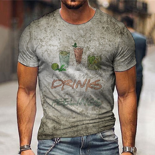 

Men's Unisex T shirt 3D Print Graphic Prints Drink Crew Neck Street Daily Print Short Sleeve Tops Casual Vintage Designer Big and Tall Gray