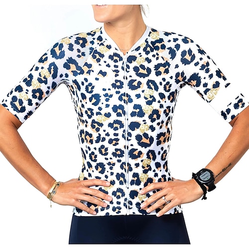

21Grams Women's Short Sleeve Cycling Jersey Blue Yellow Leopard Bike Top Mountain Bike MTB Road Bike Cycling Spandex Polyester Breathable Quick Dry Moisture Wicking Sports Clothing Apparel