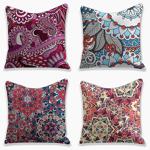 

Flower Pattern Double Side Cushion Cover 4PC Soft Decorative Square Throw Pillow Cover Cushion Case Pillowcase for Bedroom Livingroom Superior Quality Machine Washable Indoor Cushion for Sofa Couch Bed Chair