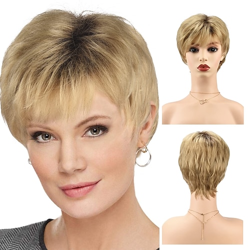 

Synthetic Wig Curly Pixie Cut Machine Made Wig Short A1 Synthetic Hair Women's Cosplay Party Fashion Blonde / Party / Evening / Daily