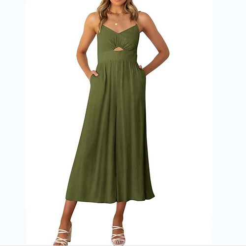 

Damen Jumpsuit Ausgeschnitten Feste Farbe V Ausschnitt Strassenmode Casual Strasse Täglich Breites Bein Regular Fit Ärmellos Armeegrün Khaki Königsblau S M L XL Frühling