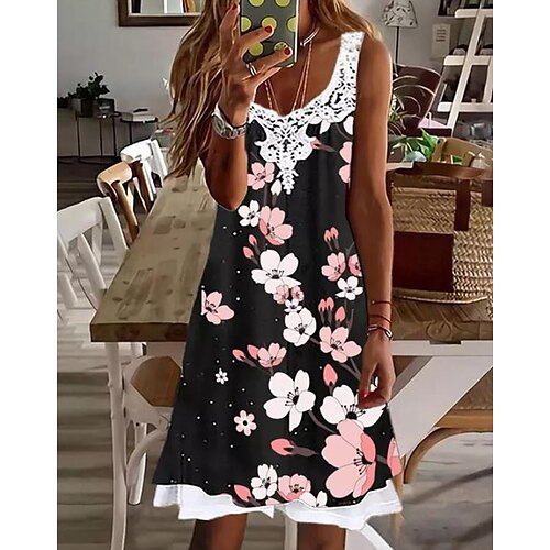 

Mujer Vestido informal Mini vestido Negro Sin Mangas Floral Encaje Verano Primavera Escote en Pico Casual 2023 S M L XL XXL 3XL