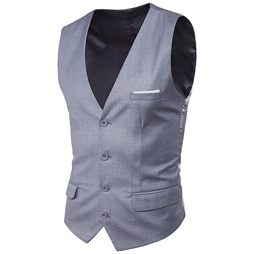 

Men's Vest Work V Neck Jacket Outerwear Solid Colored Formal Style Pure Color Wine Navy Blue Gray / Winter / Winter / Sleeveless