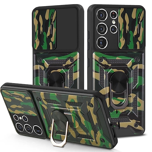 

Phone Case For Samsung Galaxy Back Cover S21 Ultra Plus S20 A72 A52 A42 Bumper Frame Kickstand Military Grade Protection Camouflage Geometric Pattern Armor TPU PC