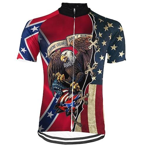 

21Grams Men's Cycling Jersey Short Sleeve Bike Top with 3 Rear Pockets Mountain Bike MTB Road Bike Cycling Breathable Quick Dry Moisture Wicking Reflective Strips Red American / USA Eagle Polyester