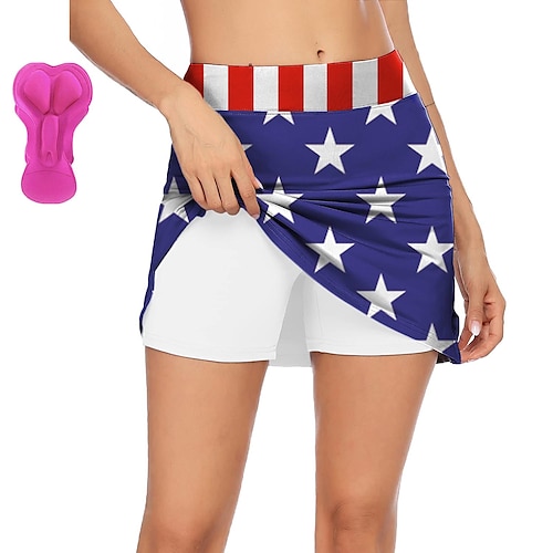 

21Grams Women's Cycling Skort Skirt Bike Padded Shorts / Chamois Bottoms Mountain Bike MTB Road Bike Cycling Sports American / USA National Flag 3D Pad Cycling Breathable Quick Dry Dark Blue