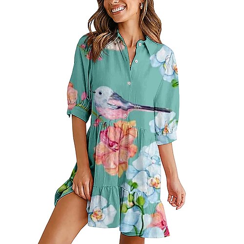 

Women's Shirt Dress Short Mini Dress Blue Black Purple Half Sleeve Print Print Spring Summer Shirt Collar Casual Vacation 2022 S M L XL XXL / 3D Print