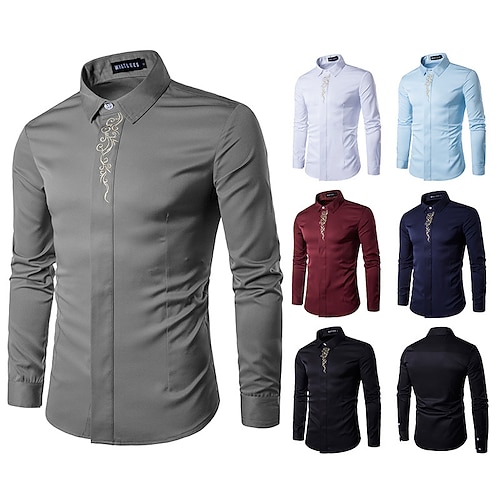 

Men's Dress Shirt Floral Turndown Wine Navy Blue Light Blue Gray White Outdoor Street Long Sleeve Button-Down Clothing Apparel Fashion Streetwear Cool Elegant / Summer / Spring