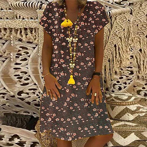 

Women's Shift Dress Short Mini Dress Green Brown Navy Blue Short Sleeve Floral Print Spring Summer V Neck Elegant Casual Vacation 2022 M L XL XXL 3XL 4XL 5XL