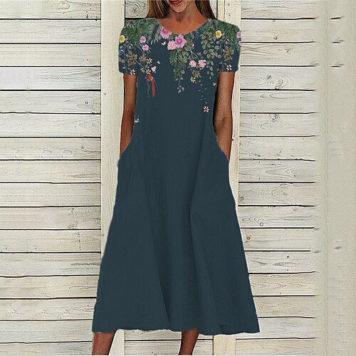 

Women's A Line Dress Midi Dress Green Short Sleeve Floral Pocket Print Spring Summer Round Neck Stylish Casual Modern 2022 S M L XL XXL 3XL