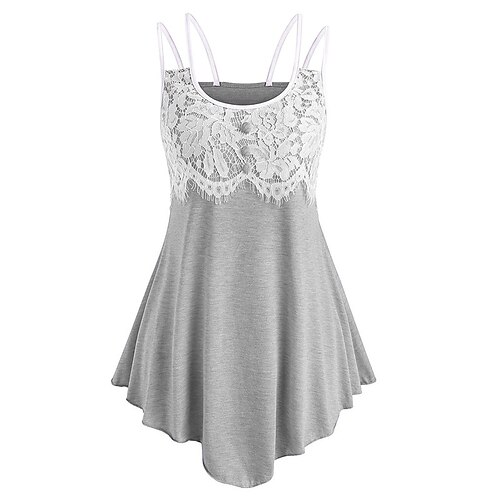 

Women's Plus Size Tops Blouse Plain Lace Patchwork Sleeveless Strap Basic Daily Weekend Polyester Spring Summer Green Blue
