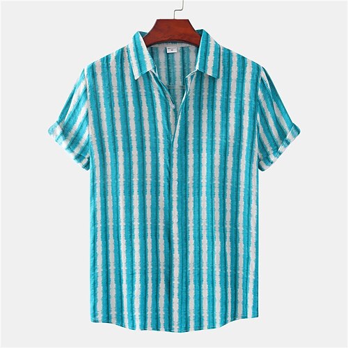 

Men's Shirt Striped Turndown Street Casual Button-Down Short Sleeve Tops Casual Fashion Breathable Comfortable Blue