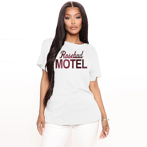 

Women's T shirt Graphic Letter Print Round Neck Basic Tops Green Blue White
