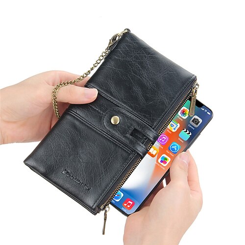 

Men's Wallet PU Leather Zipper Solid Color Daily Office & Career Red Brown Black Khaki Coffee