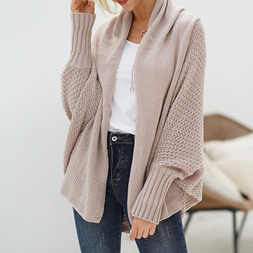 

Women's Cardigan Sweater Jumper Knit Knitted Pure Color V Neck Stylish Elegant Outdoor Work Batwing Sleeve Spring Summer Green Purple One-Size / Long Sleeve / Regular Fit / Going out