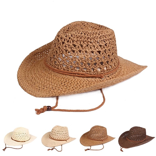 

Men's Women's Fishing Hat Hiking Hat Straw Sun Hat Wide Brim Summer Outdoor UV Sun Protection Sunscreen UV Protection Breathable Hat Cream color khaki Brown for Fishing Climbing Running / Quick Dry