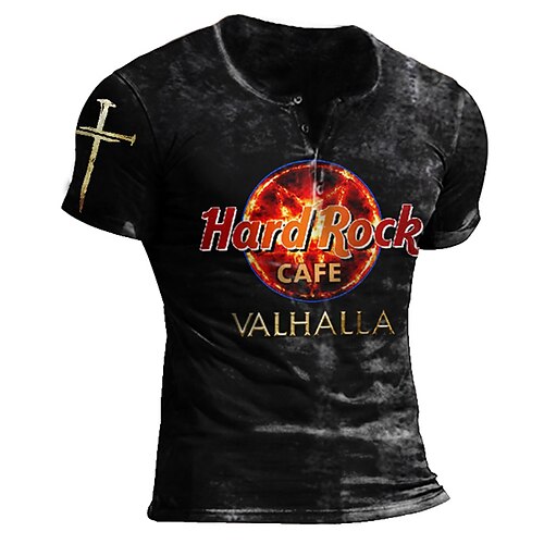 

Men's Henley Shirt T shirt 3D Print Graphic Letter Henley Street Casual Button-Down Print Short Sleeve Tops Basic Fashion Classic Comfortable Black