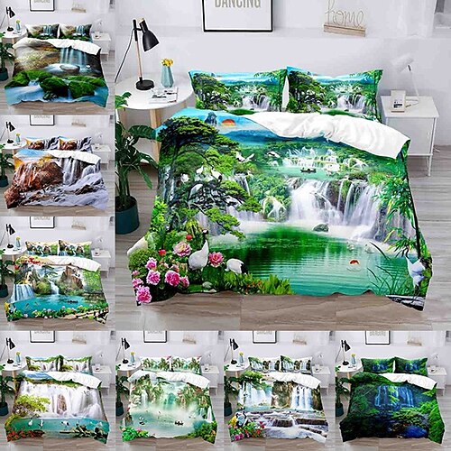

Landscape Series 3-Piece Duvet Cover Set Hotel Bedding Sets Comforter Cover with Soft Lightweight Microfiber, Include 1 Duvet Cover, 2 Pillowcases for Double/Queen/King(1 Pillowcase for Twin/Single)