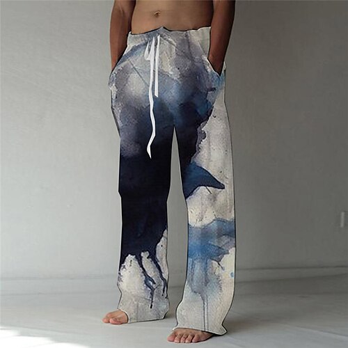 

Men's Fashion Designer Straight Trousers 3D Print Elastic Drawstring Design Front Pocket Pants Casual Daily Color Block Graphic Prints Comfort Soft Mid Waist Blue S M L XL XXL