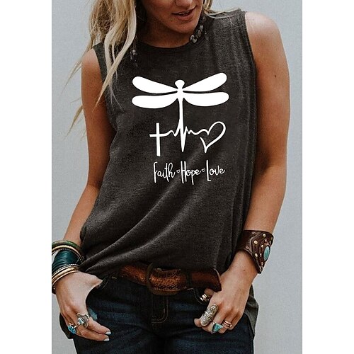 

Women's Tank Top Graphic Letter Animal Print Round Neck Basic Tops Blue Purple Pink