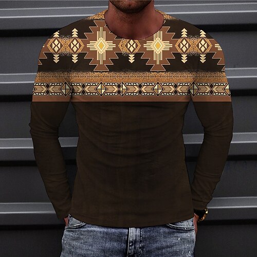 

Men's Unisex T shirt 3D Print Color Block Graphic Prints Argyle Crew Neck Daily Holiday Print Long Sleeve Tops Casual Designer Big and Tall Boho Coffee