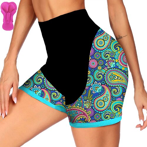 

21Grams Women's Bike Shorts Cycling Shorts Bike Shorts Pants Mountain Bike MTB Road Bike Cycling Sports Paisley 3D Pad Fast Dry Breathable Soft Sky Blue Polyester Spandex Clothing Apparel Bike Wear