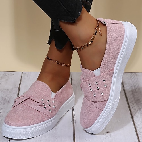 

Women's Sneakers Slip-Ons Daily Plus Size Bridal Shoes Summer Flat Heel Round Toe Classic Walking Shoes Synthetics Loafer Solid Colored Black Rosy Pink Beige