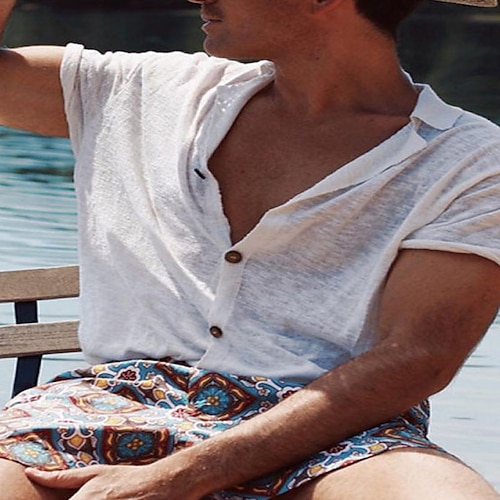 

Men's Shirt Solid Color Turndown Street Casual Button-Down Short Sleeve Tops Casual Fashion Breathable Comfortable White