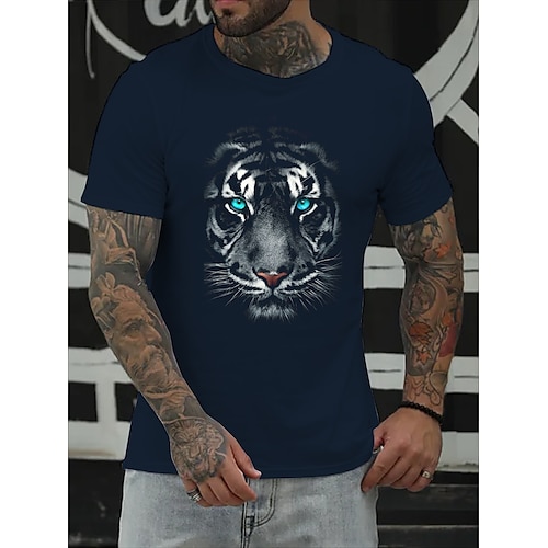 

Homens Camiseta Tigre Decote Redondo Azul Preto Impressão A Quente Casual Diário Manga Curta Imprimir Roupa Básico Simples / Verão