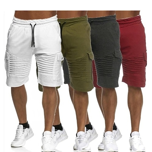 

Men's Cargo Shorts Sweat Shorts Drawstring Elastic Waist Multi Pocket Plain Comfort Wearable Casual Daily Holiday Sports Fashion Black White