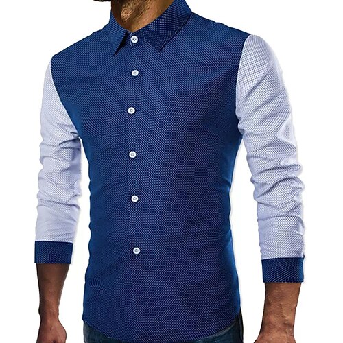 

Men's Shirt Color Block Turndown Street Casual Button-Down Long Sleeve Tops Casual Fashion Breathable Comfortable White Blue / White