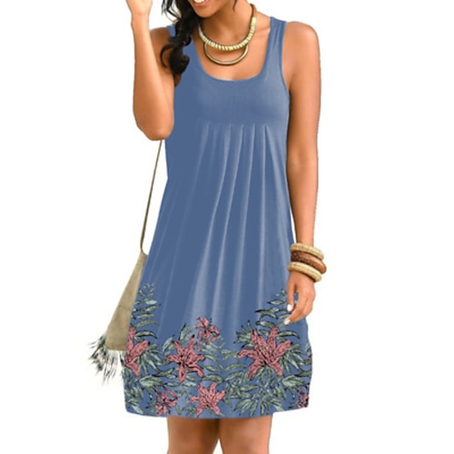 

Women's Swing Dress Short Mini Dress White Black Gray Red Light Blue Sleeveless Floral Print Spring Summer Round Neck Casual 2022 S M L XL XXL 3XL 4XL 5XL