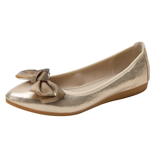 

Women's Flats Formal Shoes Bowknot Flat Heel Pointed Toe Round Toe Elegant Casual Sweet Daily Cowhide Loafer Spring Summer Solid Colored Black Silver Gold