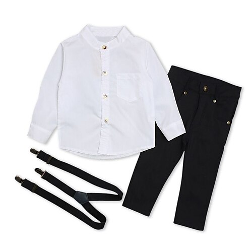 

3 Pieces Kids Boys Shirt & Pants Clothing Set Outfit Solid Color Long Sleeve Cotton Set Outdoor Daily Casual Spring Summer 1-5 Years Black White