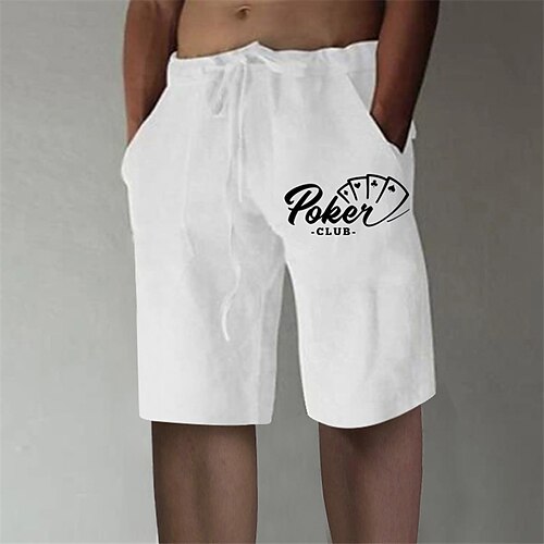 

Men's Stylish Casual Straight Shorts Elastic Waist Print Short Pants Sports Outdoor Daily Graphic Prints Poker Cotton Blend Comfort Breathable Mid Waist White M L XL XXL 3XL / Summer / Beach