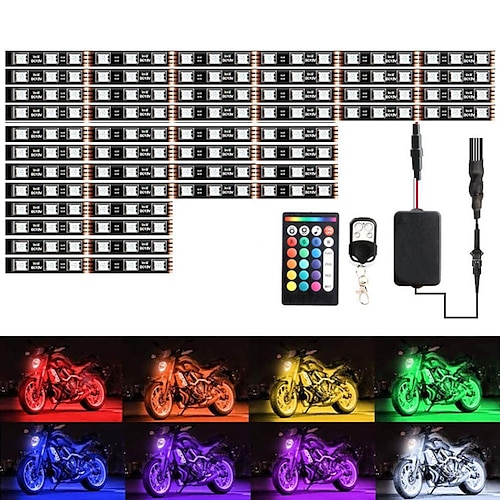 

12pcs/set Motorcycle RGB LED Strip Kit Waterproof RF RemoteVoice Control 5050SMD Glow Underglow Ground Effect Atmosphere Light