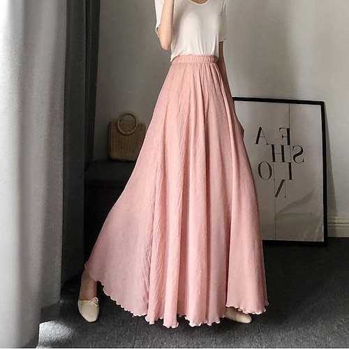 

Women's Skirt Swing Maxi Polyester Green Blue Purple Pink Skirts Summer Ruffle Fashion Casual Daily Weekend S M L / Loose Fit