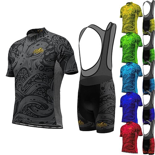 

21Grams Men's Cycling Jersey with Bib Shorts Short Sleeve Mountain Bike MTB Road Bike Cycling Black Green Sky Blue Animal Bike Clothing Suit 3D Pad Breathable Quick Dry Moisture Wicking Back Pocket