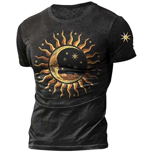 

Men's T shirt 3D Print Graphic Sun Crew Neck Street Casual Print Short Sleeve Tops Basic Fashion Classic Comfortable Black