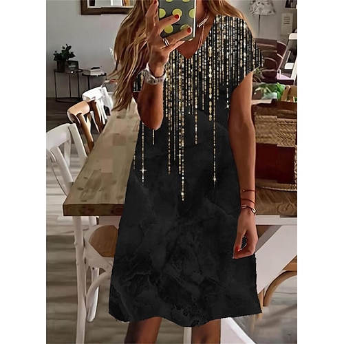 

Mujer Vestido informal Vestido de cambio Negro Manga Corta Gradiente de Color Estampado Primavera Verano Escote en Pico Holgado 2022 S M L XL XXL 3XL