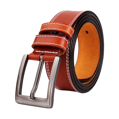 

Men's Leather Belt Genuine Leather Cowhide Prong Buckle Geometric Formal Vintage Retro Daily Work Black Wine Brown Coffee