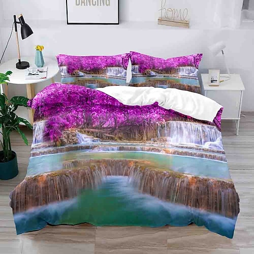 

Landscape Series 3-Piece Duvet Cover Set Hotel Bedding Sets Comforter Cover with Soft Lightweight Microfiber, Include 1 Duvet Cover, 2 Pillowcases for Double/Queen/King(1 Pillowcase for Twin/Single)