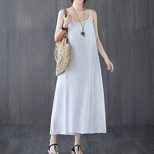 

Women's A Line Dress Midi Dress White Black Pink Dark Blue Orange Sleeveless Pure Color Backless Cold Shoulder Spring Summer Crew Neck Casual 2022 One-Size