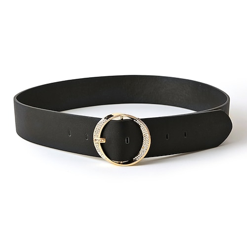 

Women's PU Buckle Belt PU Leather Plastic Metal Bucke Geometric Crystal Rhinestone Classic Cowboy Party Wedding Black